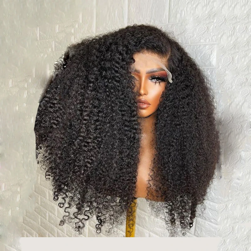 Deep 180Density Soft 26 “ Long Kinky Curly Black Lace Front Wig For Women Babyhair Preplucked Heat Resistant Glueless Synthetic