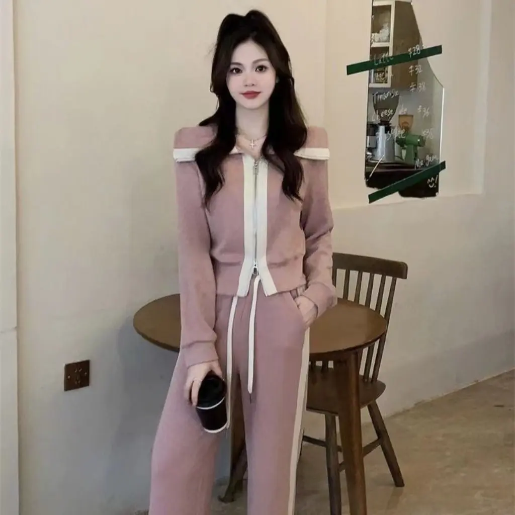 

Women's Casual Sports Suit Slimming Cardigan Jacket And Wide-Leg Pants Two-Piece Set Fashionable Spring Autumn New Age-Reducing