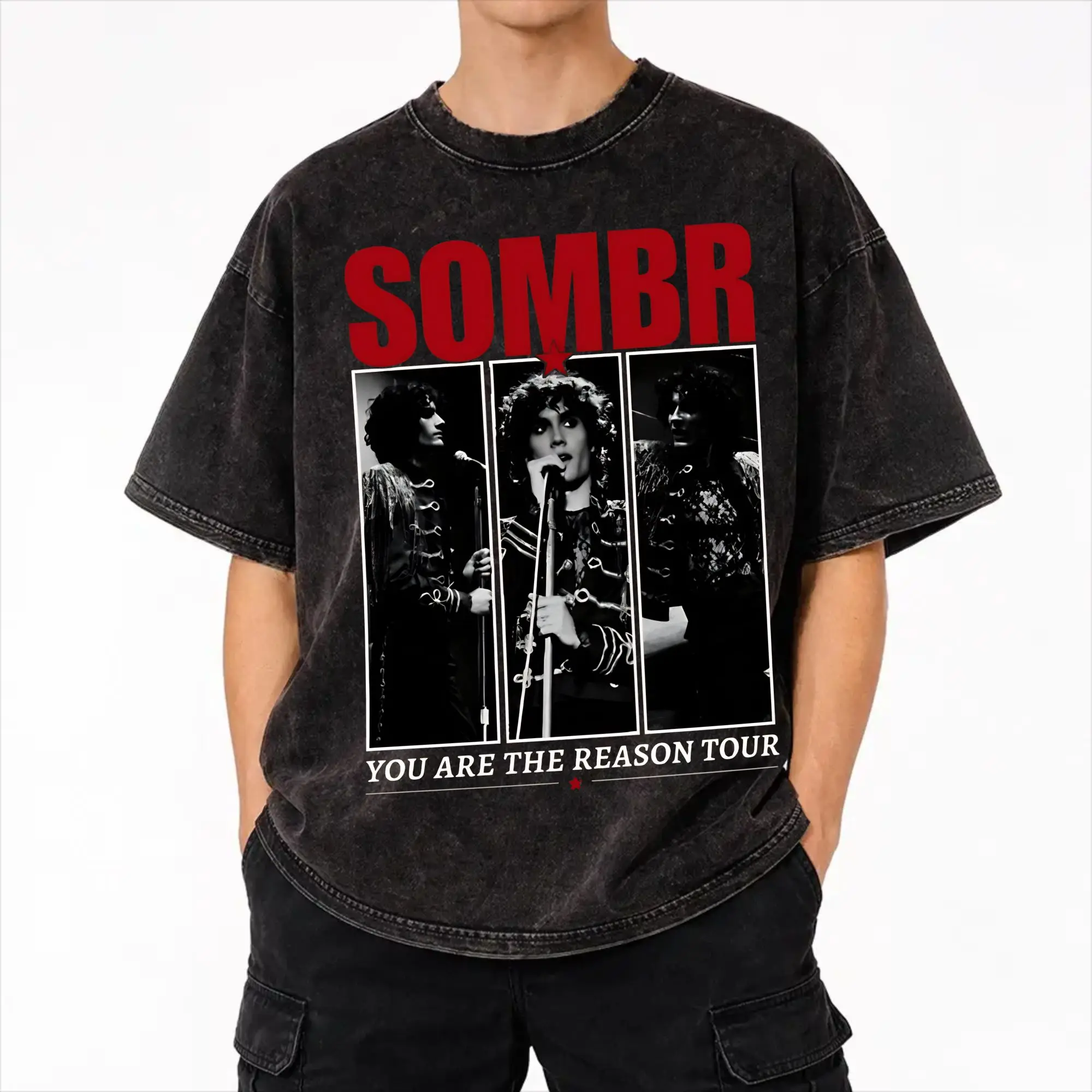 Sombr Youare The Reason World Tour 2026-2027 Merch Washed T Shirt for Men Women Streetwear Hip Hop T-Shirts