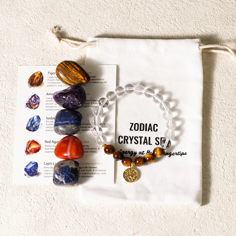 

12 Zodiac Signs Healing Crystals Set Lucky Amulet 7 Chakra Natural Quartz Stone Constellations Gemstones Collection Gift Box