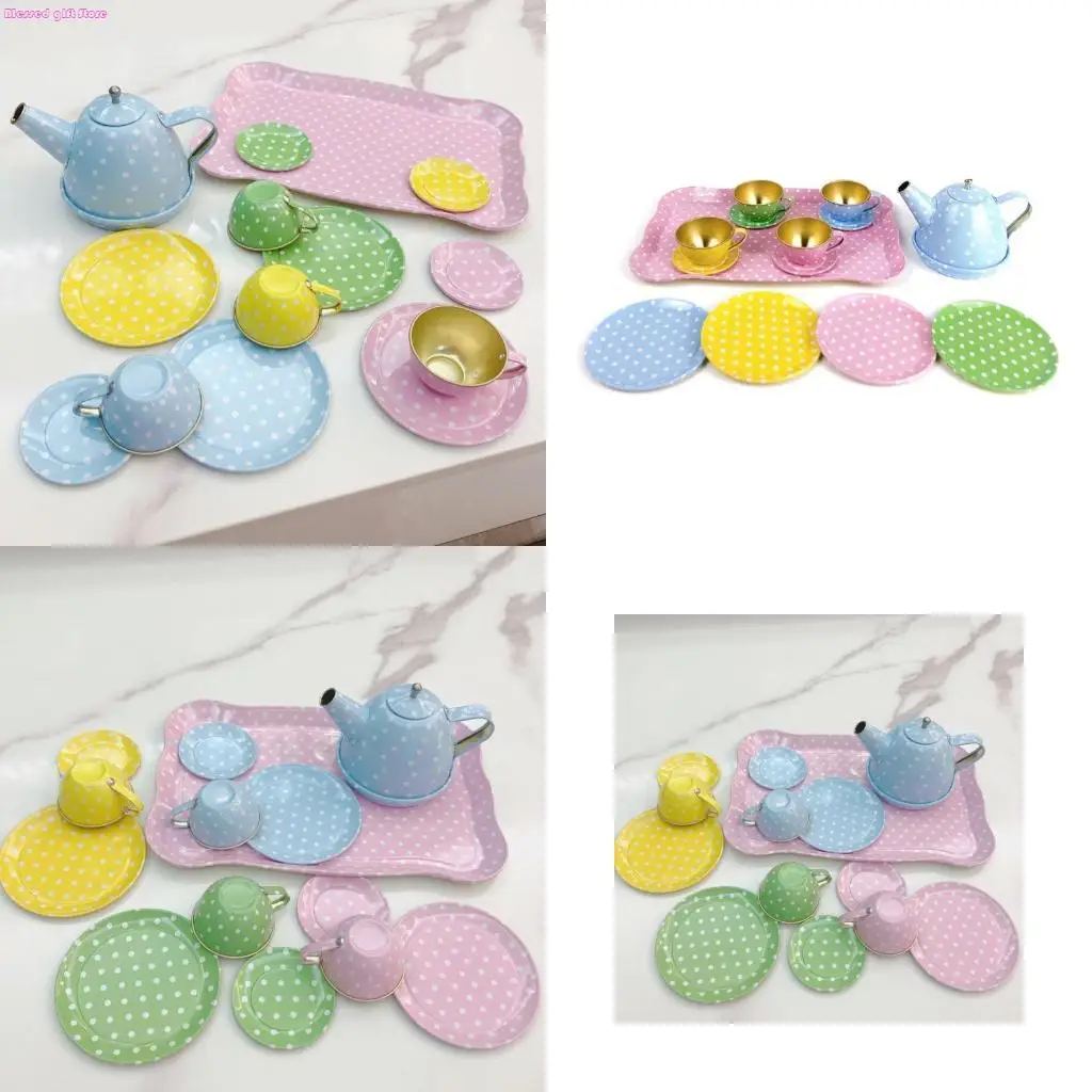 D0JC for Play House Toy Realistic Multifuction Tea for Time Set Portable Multifunctional Kitchenware Metal for Creative Kids
