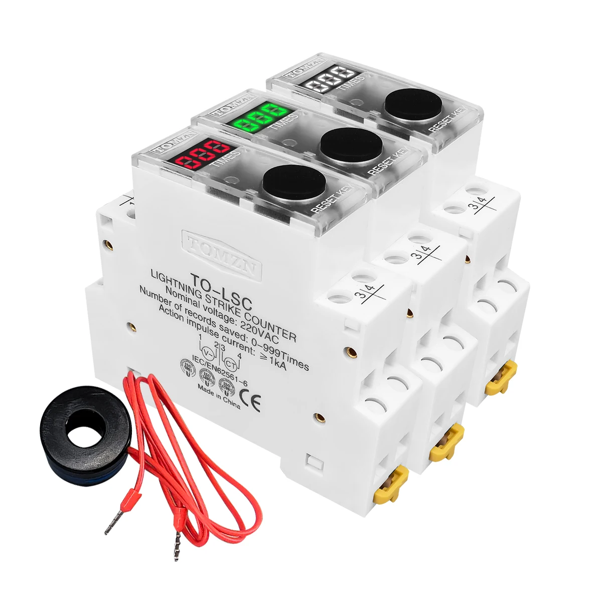 TOMZN Din Rail LED display SPD surge protective device lightning strike counter 220V 50/60Hz 0-999 times TO-LSC TOMZN