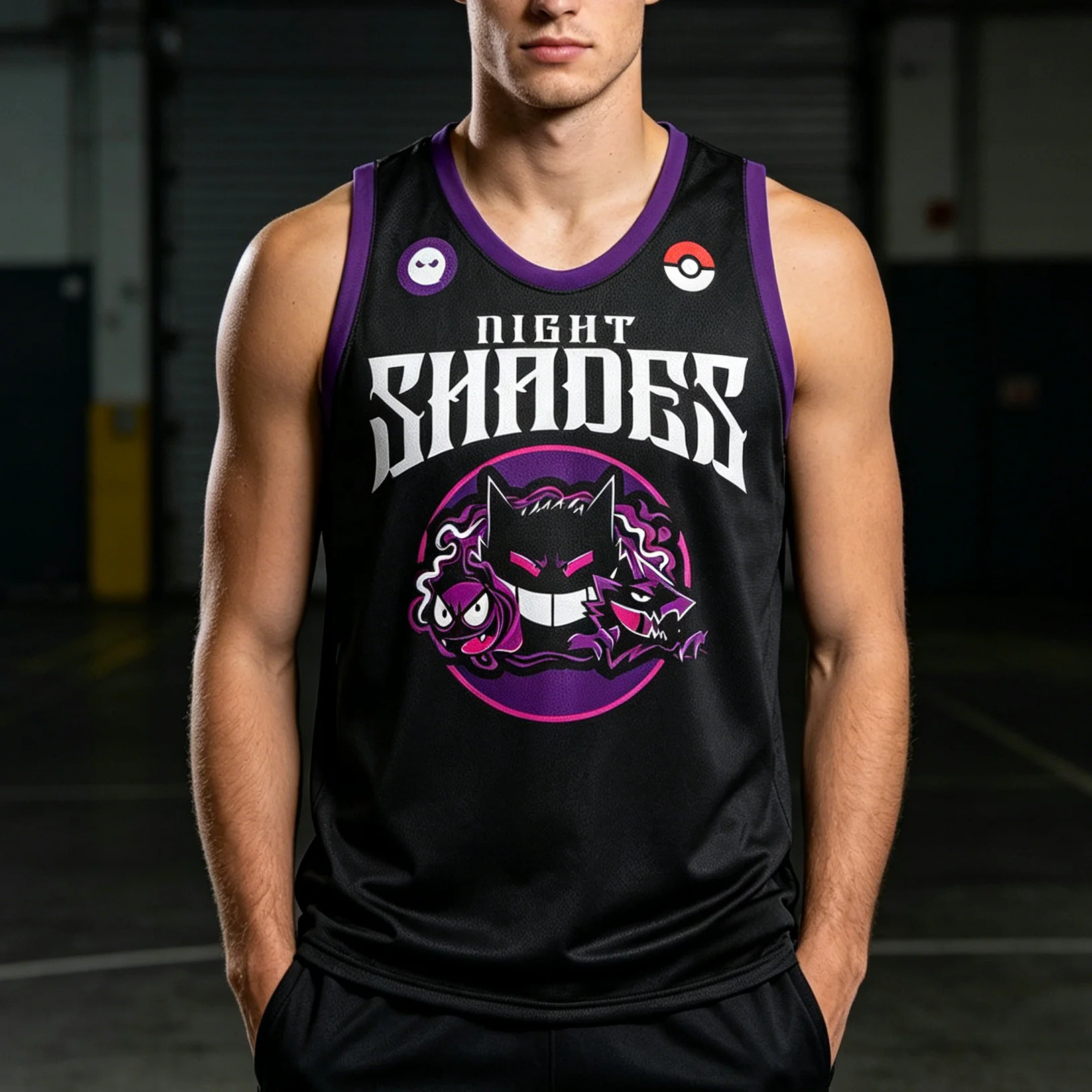 2026 Sommer Pokemon Night Shades Hochwertiges Basketball-T-Shirt für Herren, atmungsaktiv, ärmellos, Sportbekleidung, Anime, Streetwear, trendig