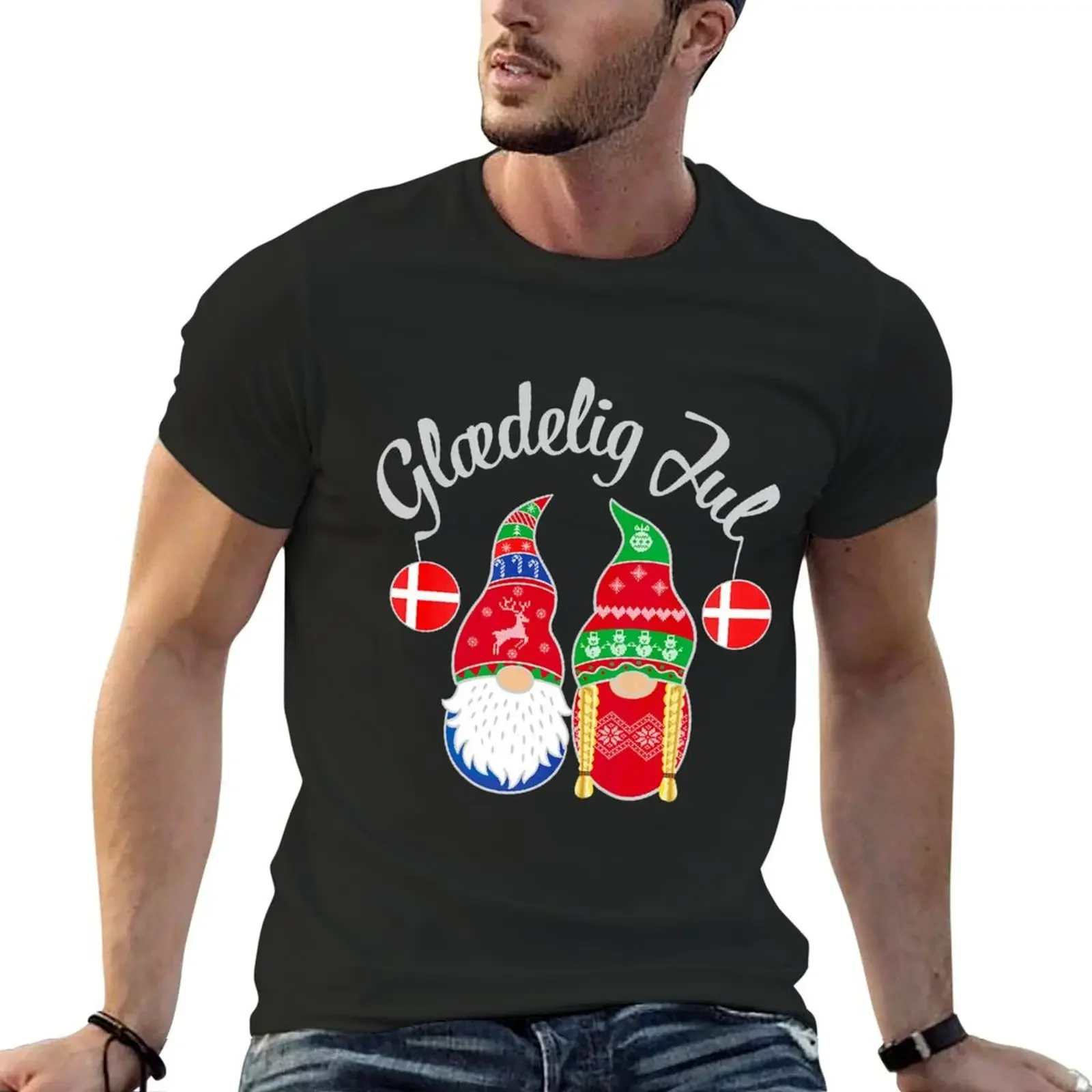 Glaedelig Jul Danish Merry Christmas Denmark Nisse T-Shirt oversized t shirt cotton graphic tees plus sizes mens plain t shirts