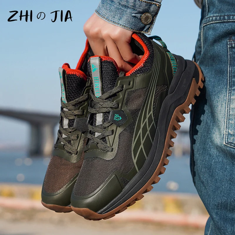 Men's Genuine Leather Sneaker Outdoor Anti Slip and Wear-Resistant Mountaineering Shoes Travel Hiking Jogging Casual Footwear