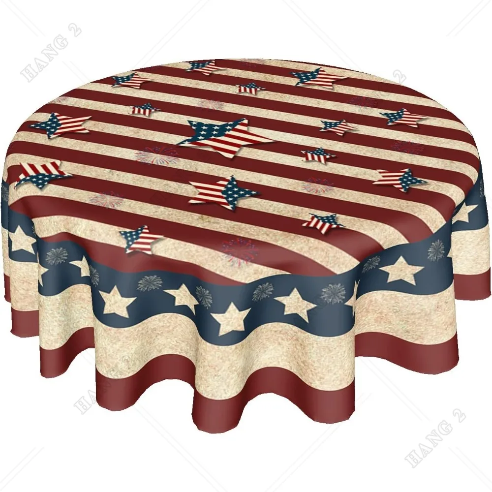 American Flag Tablecloth Round 60 Inch 4th of July Patriotic Washable Plaid Table Cloth Cover for Home Kitchen Dining Party