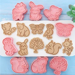 Animal Cookies Cutters 8 Pattern Plastic Cartoon Pressable Biscuit Mold Confectionery Cookie Stamp Kitchen Baking Pastry Tools