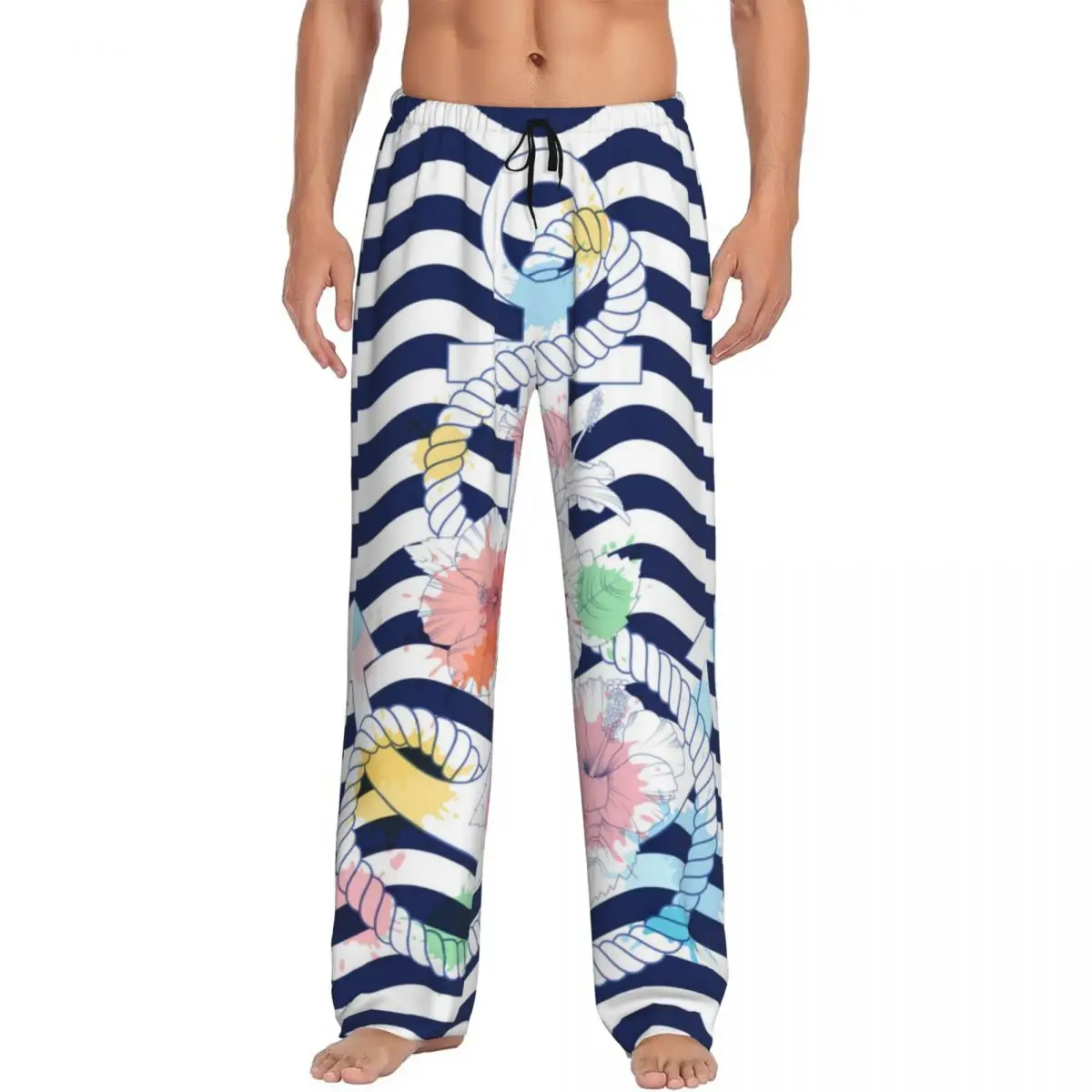 Anchor Hibiscus Flowers Stain Men's Casual Pajama Sleeping Pants Lounge Loose Trousers Comfortable Nightwear