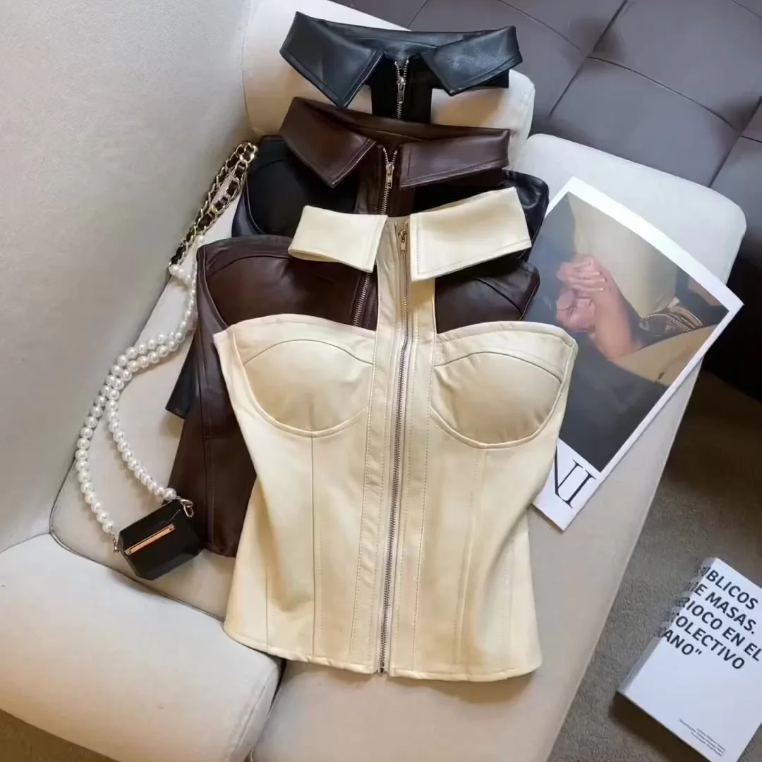 

ALPHALMODA, 2026, French Style, Tube Top, Hot Girls, Niche Design, Halter Neck, Padded, Slim Fit, Zipper Top, for Women