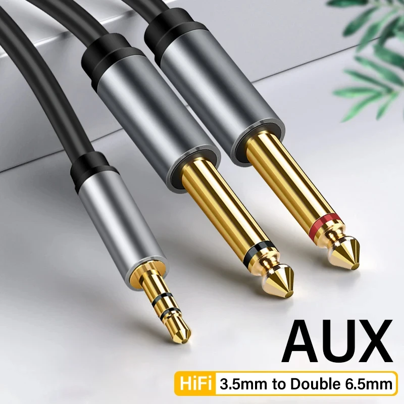 3.5mm to Double 6.5mm TRS Cable AUX Adapter Audio Cable 6.5 Jack to Stereo 3.5 Jack for Mixer Amplifier Speaker 6.35mm Adapter