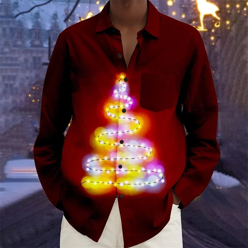 

Christmas Men's Christmas Animal Shirt Santa Claus Long Sleeve Autumn and Winter Lapel Shirt 3D Printing XS-6XL New Year Gift