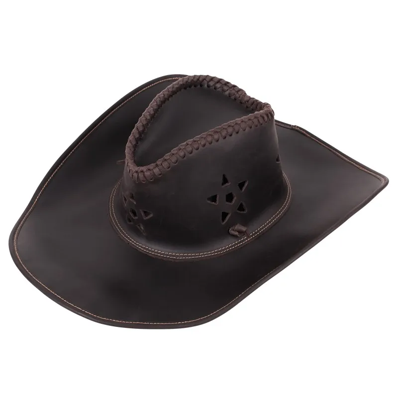 Cowboy hat Men's leather Europe and the United States retro casual first layer cowhide crazy horse handmade visor