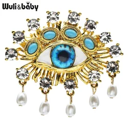 Wuli&baby Charming Blue Eye Brooches For Women Unisex Rhinestone Pearl Eyes Party Office Brooches Pins Gifts