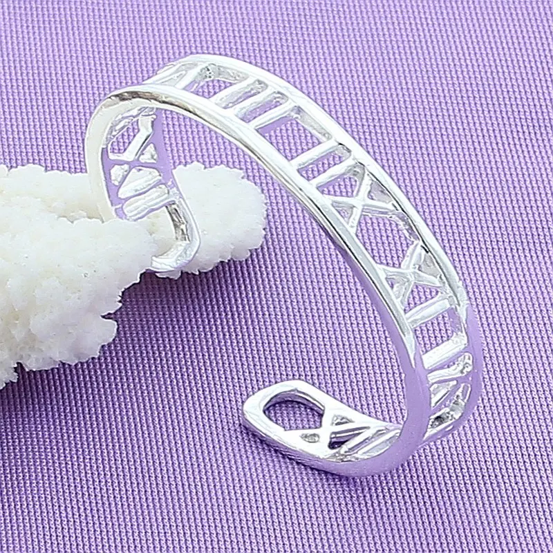 

925 Sterling Silver Roman Numeral Bangle Fashion High Quality Jewelry Women Birthday Christmas Party Gift Accessories