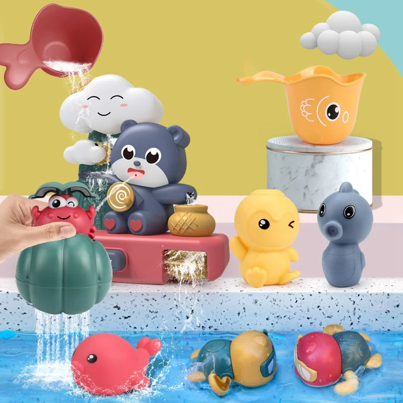 Baby Bath Toys Toddlers Bathtub Toy Games Animal Shower Toys With Suction Cups Waterfall Toy Set Fun Bathtime Water Toys