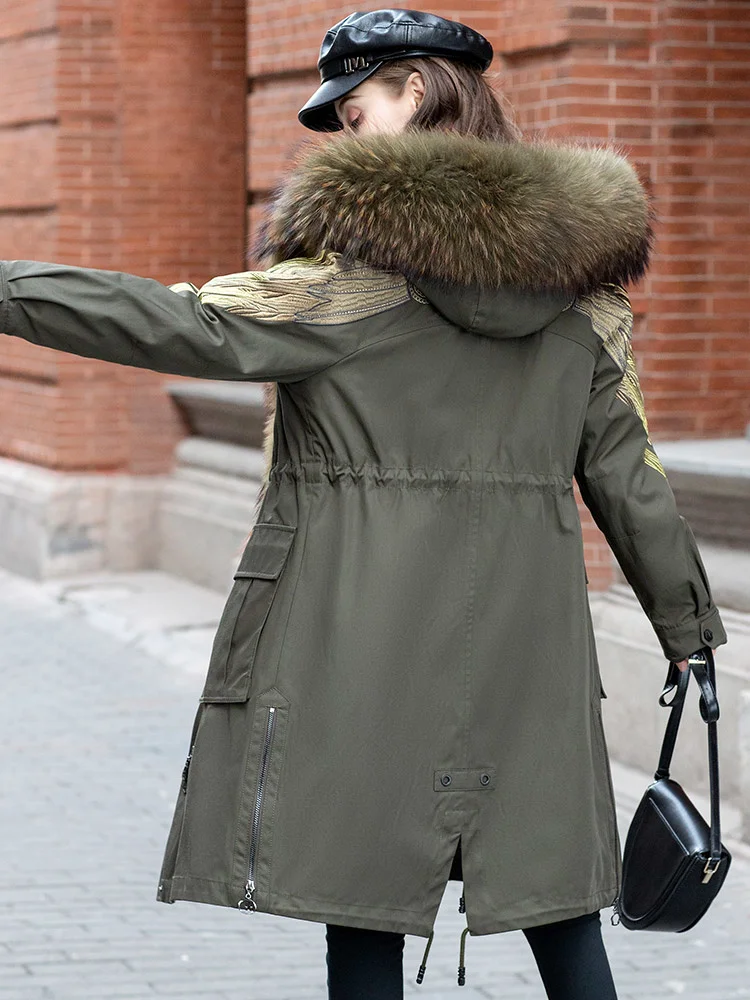 2023 Winter Patty New Mink Fur Grass Coat Raccoon Fur Hooded Parka Embroidered Nick Coat 269k