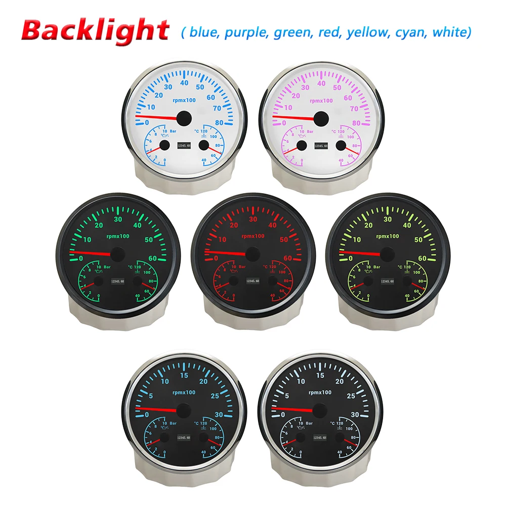 

Многофункциональный тахометр Rhaxel 110 мм (3000/6000/8000 об/мин) с датчиками давления масла и температуры воды, 7-цветная подсветка, для автомобиля
