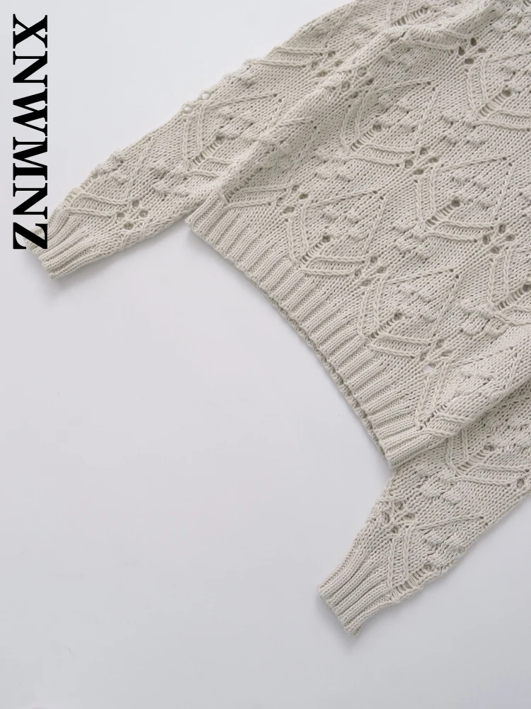 XNWMNZ-Pull évidé en tricot pour femme, haut à col rond, manches longues, vis filetée, décontracté, solide, document, mode féminine, automne, 2024