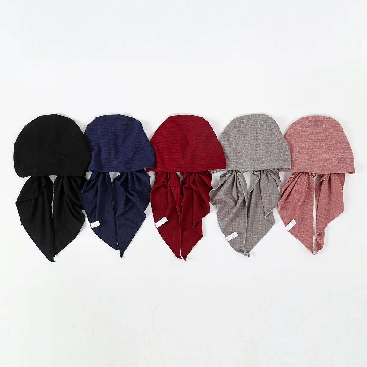 Ramadan Fashion Muslim Turban Hats Solid Color Curved Wave Hijabs Head Wraps Breathable Chemo Cap For Women Girls