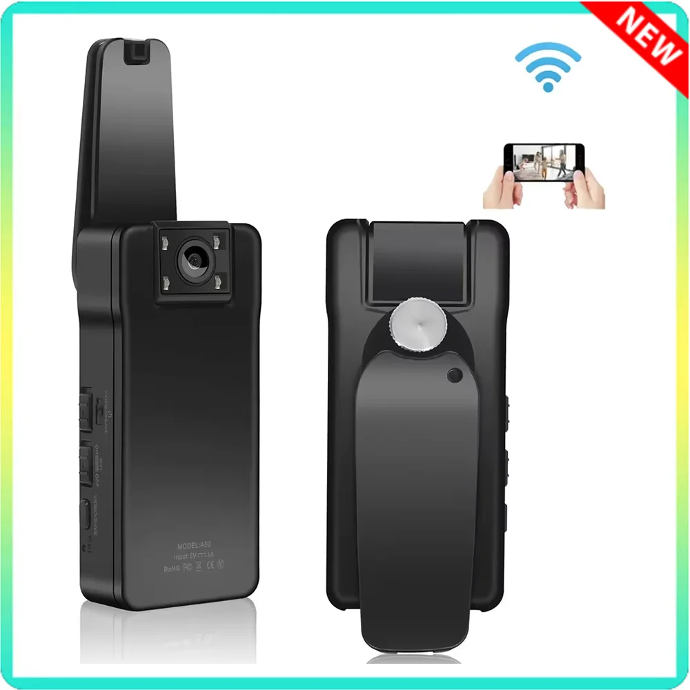 A50 1080P Mini Digital Camera WIFI Remote Control 150 Degrees Wide Angle Rotation Lens Bodycam Sports DV with Rotating Back Clip