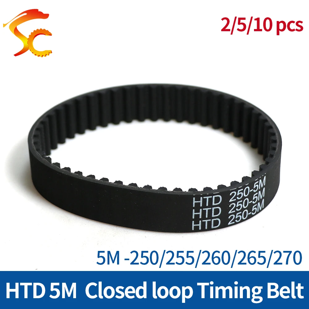 

HTD-5M Timing Belt 250/255/260/265/270mm Length 10/15/20/25mm Width 5mm Pitch Rubber Transmission synchronous Pulley belt