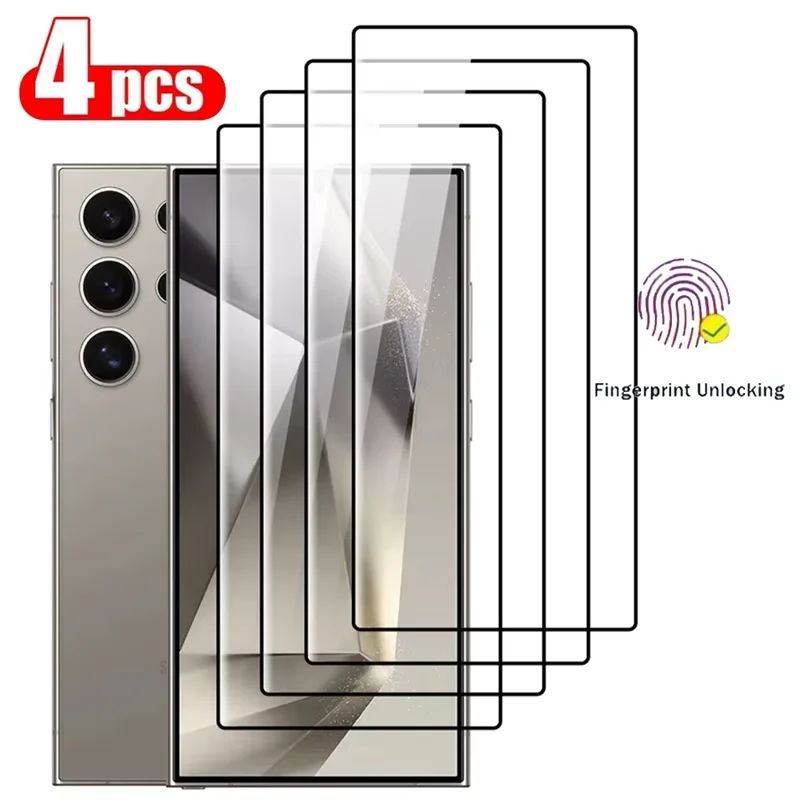 4PCS Tempered Glass For Samsung Galaxy S24 Ultra Full Cover Screen Protector S24 S24+ Plus S25Ultra Fingerprint Unlocking Glass