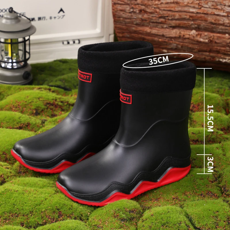 Men Warm Mid Calf Boots Waterproof Rubber Shoes for Fishing Husband Work and Safety Galoshes Male Rain Boots Non Slip Water Boot