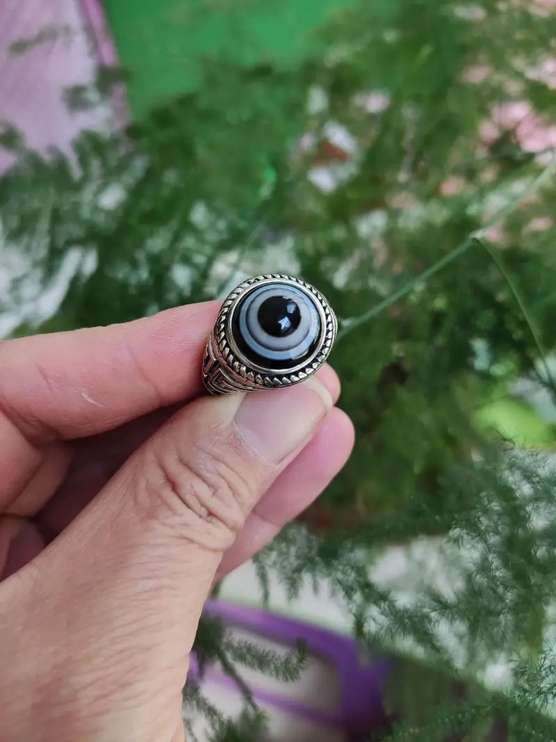 Admirable Natural Pupilla Eye Vein Finger Ring Gemstone Bead Ring Tibetan Dzi Gemstone