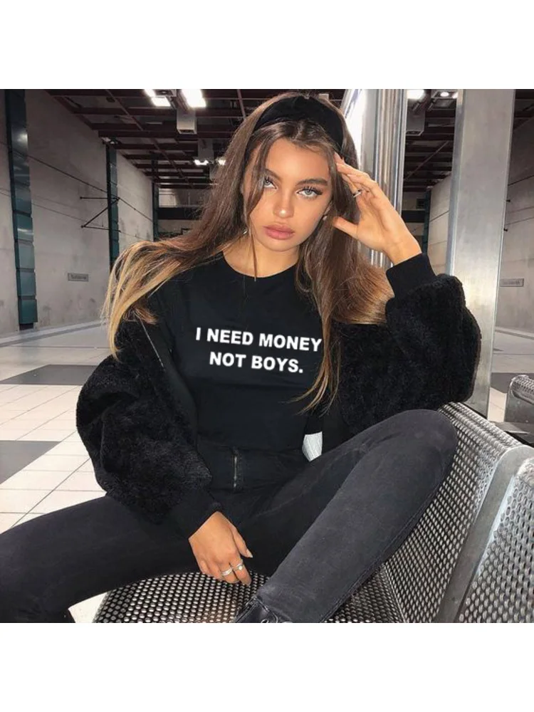 

I Need Money Not Boys T Shirt Girl Power Shirt 90s Girls Tumblr Quotes Top Tee Hipster Harajuku T-shirt Outfit Fashion Tops