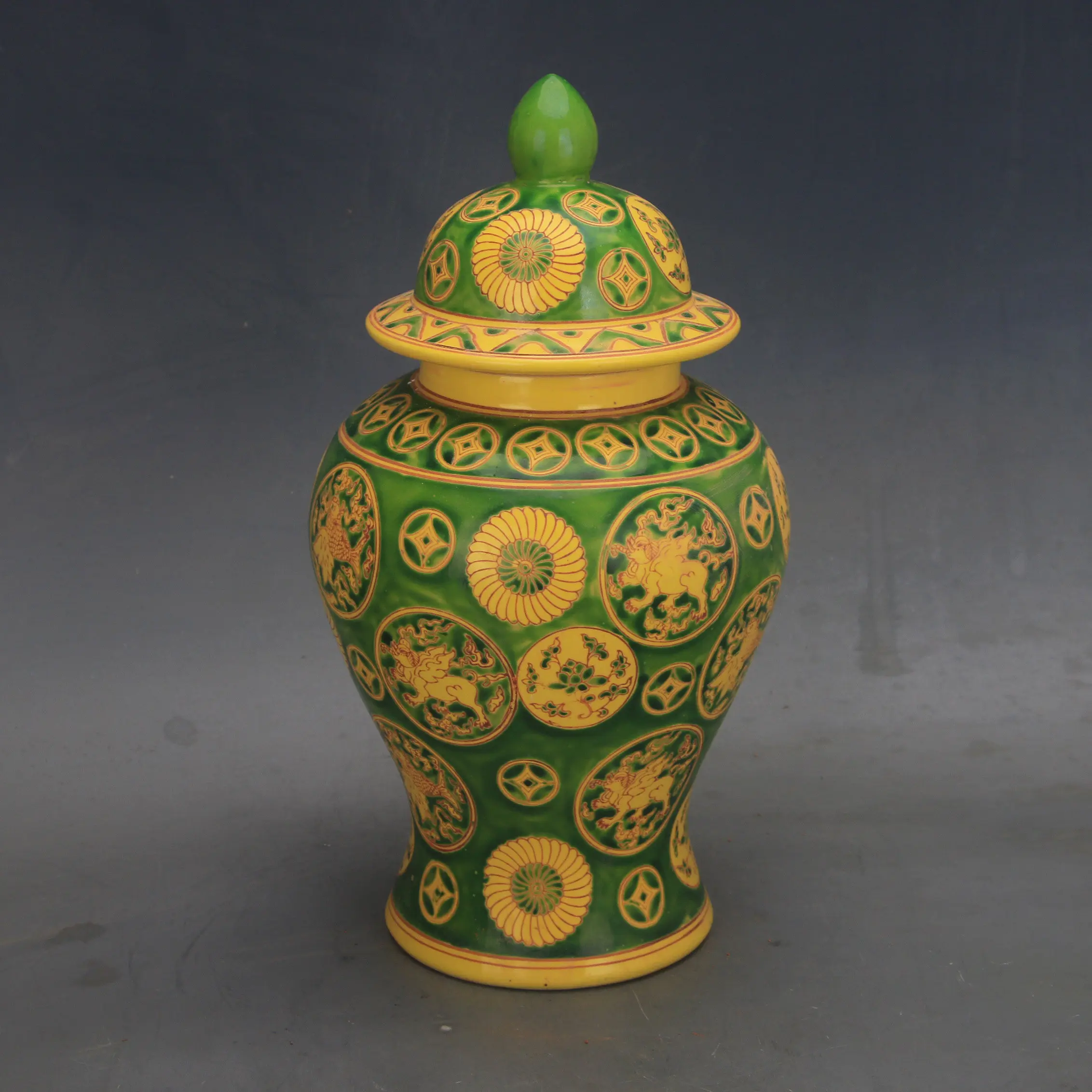 Ming Jingtai Style Enamel Floral Mythical Beast General Jar Handmade Porcelain Home Decor Ornament