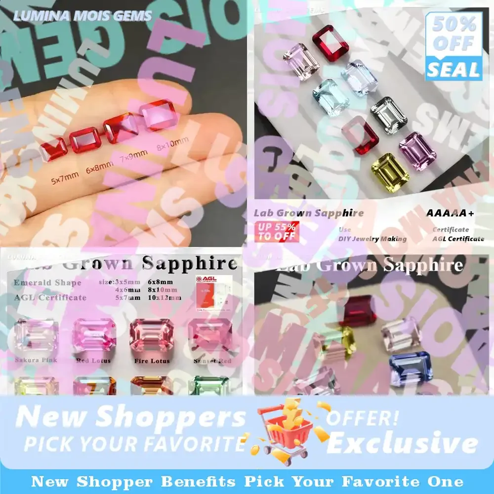 

aa High-quality Lab Grown Sapphire Emerald Cut DIY Charms Jewelry Rings Earring Making Main Materials Selectable Certificate