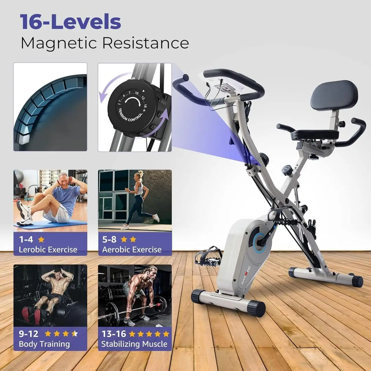 Exercise Bike for Home Workout Stationary Bike, 330LB Capacity, 16-Level Magnetic Resistance, Seat Backrest Adjustments