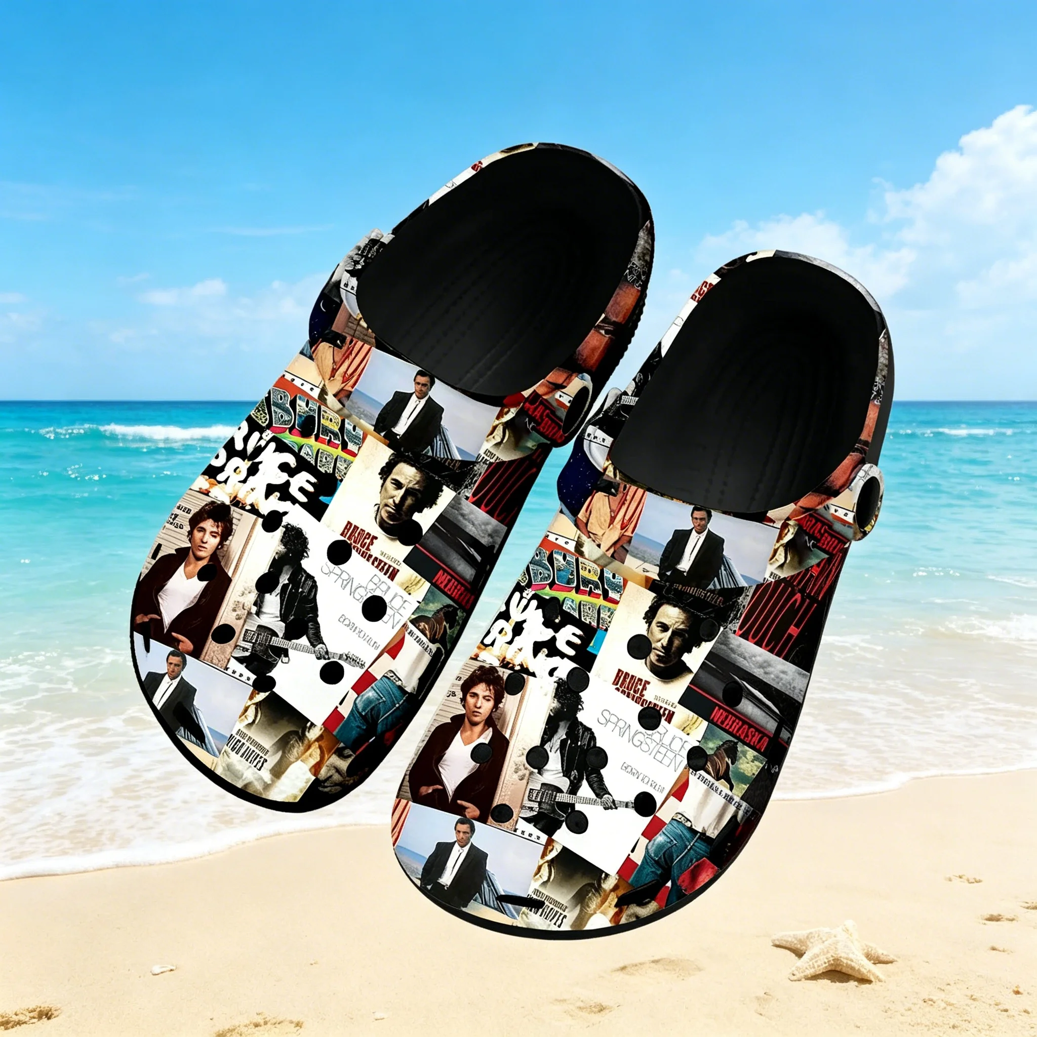 

Born To Run Theme Summer Clogs, Custom Retro Art Print, Light Non Slip Sandals, Unisex Garden Beach Daily Casual Shoes
