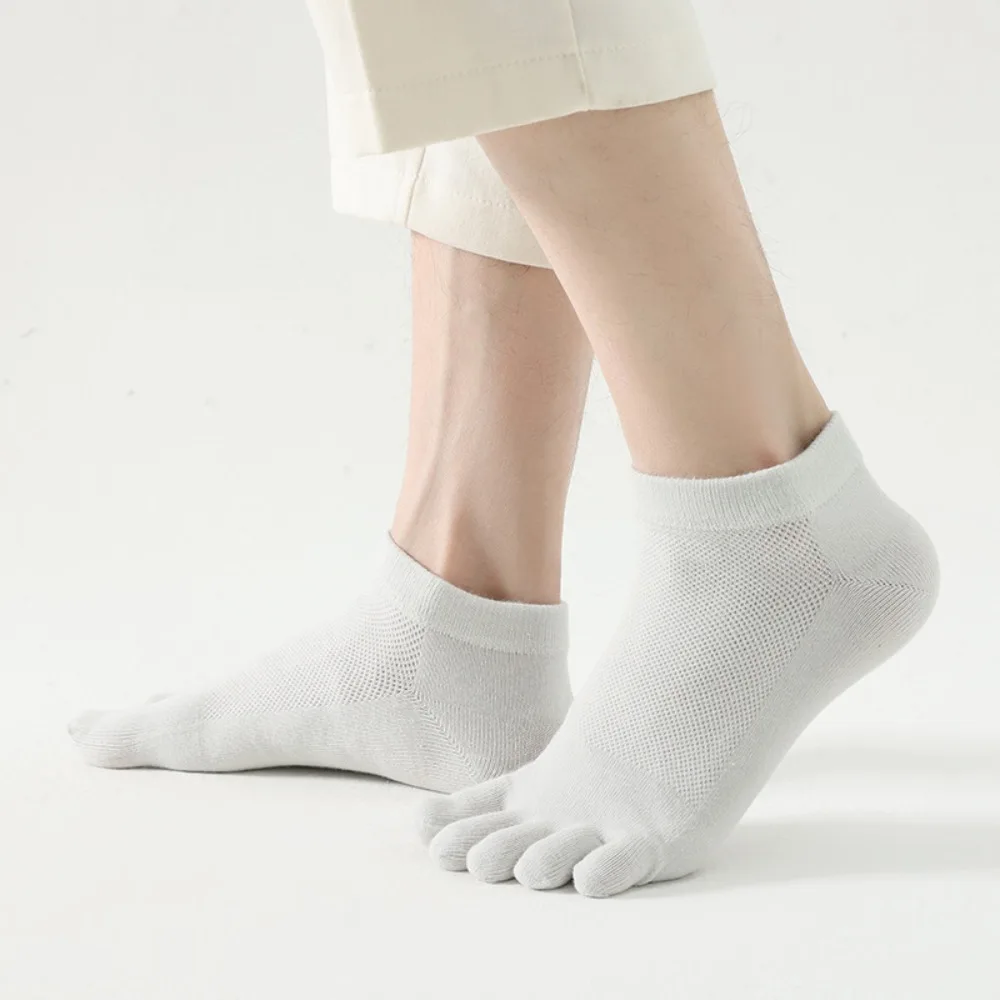 Simples algodão masculino cinco dedos meias tornozelo meias esportivas masculino malha cinco dedos meias curtas oco verão