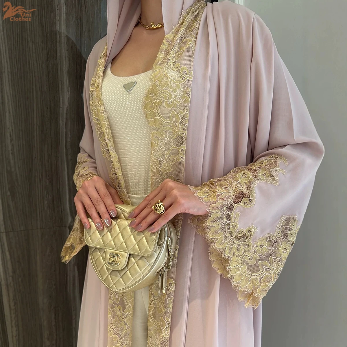 Ramadan Eid New Abaya 2026 Delicate Floral Lace Cardigan Luxury Women Open Abaya Dubai Style Abaya Women Muslim Dress Wholesale