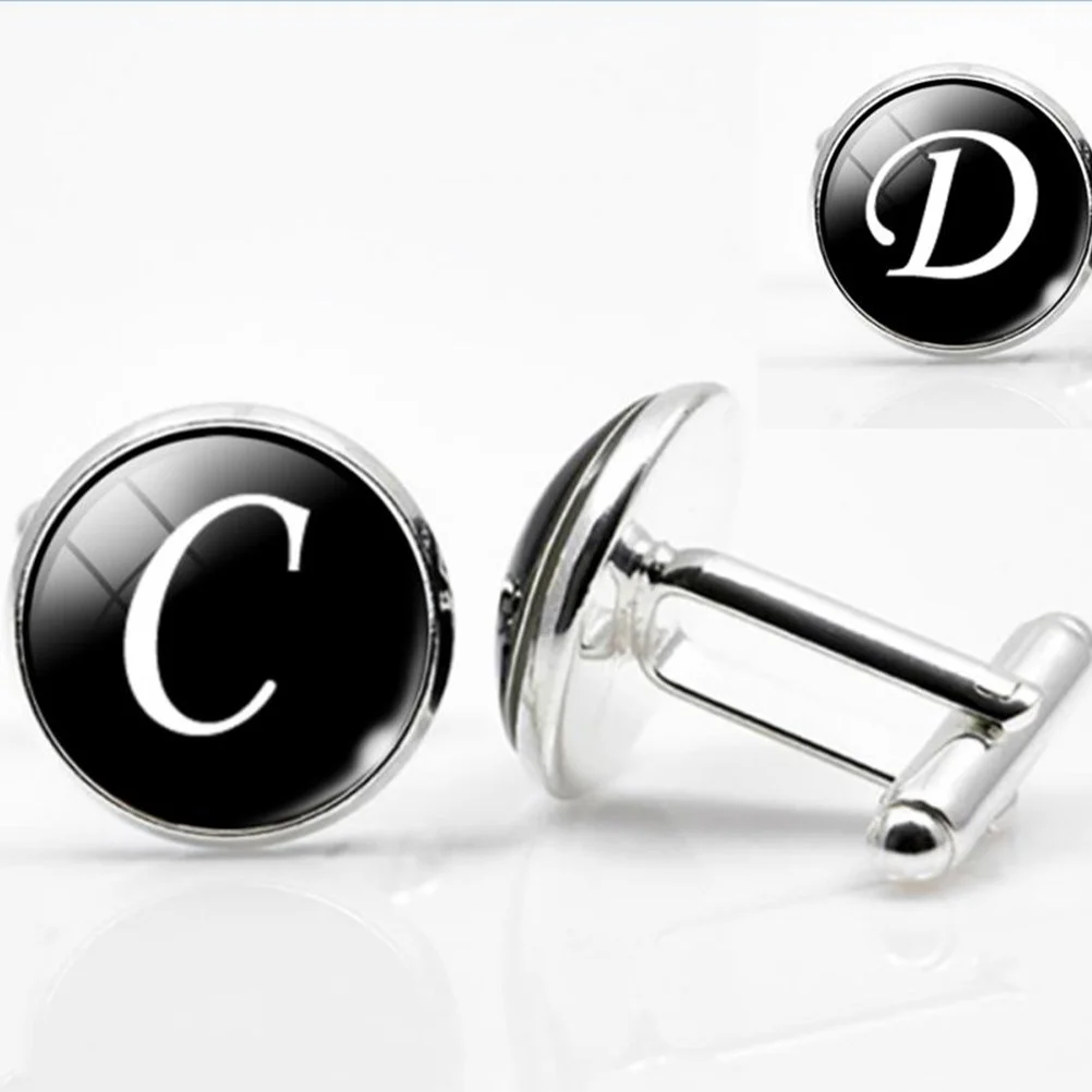 

Round Glass Cuff-Link D Letter Pattern Sleeve Button Men's Collar Decoration Lightweight Smooth Design Glass Collar Button