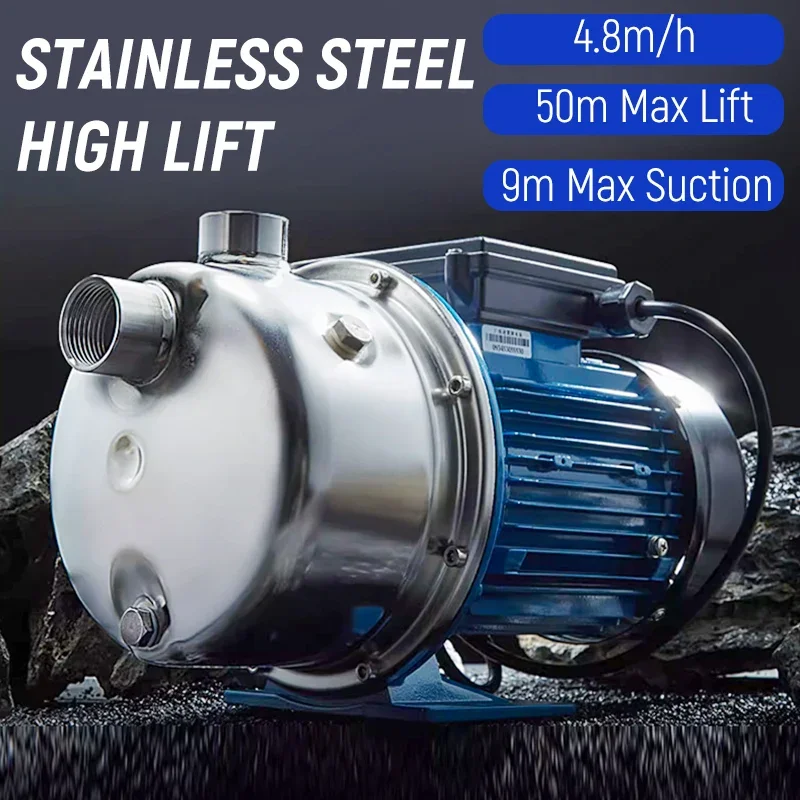 High Lift Stainless Steel Water Pump 50m Head Self Priming Electric Booster Pump for Irrigation Household Garden Use