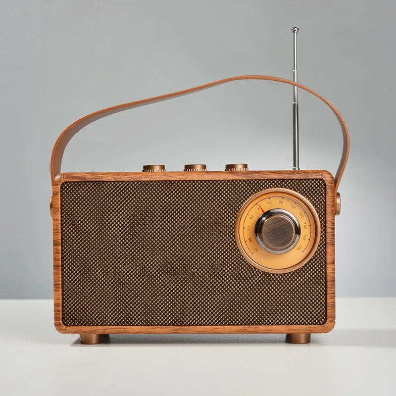 레트로 Fm 라디오 블루투스 호환 5.1 크리 에이 티브 휴대용 라디오 수신기 야외 여행 캠핑을위한 고 충실도 소형 스피커