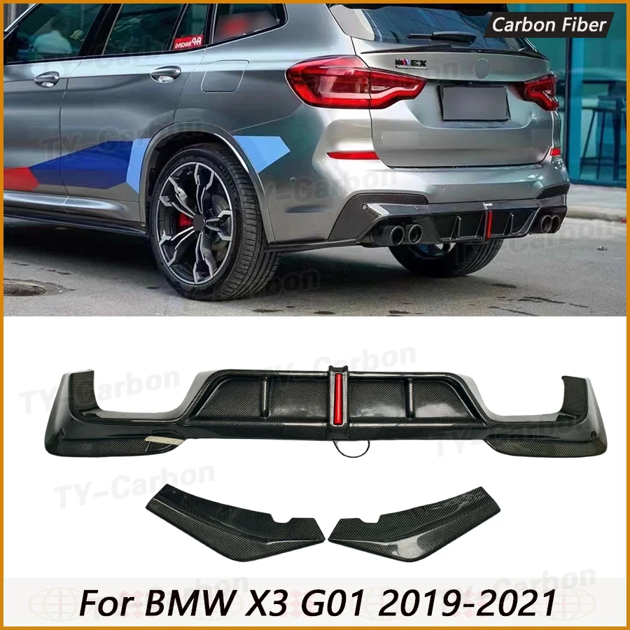 Real Carbon Fiber Car Rear Bumper Diffuser Spoiler for BMW X3 G01 2019-2021 With Light Car Rear Bumper Lip Splitters K Style