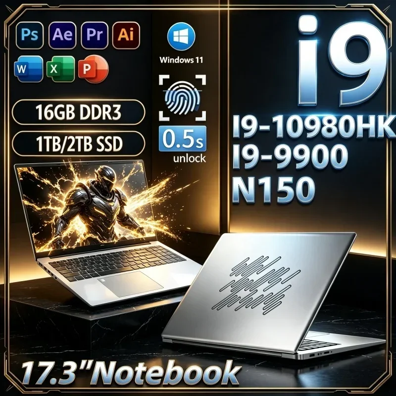 Hot Public‑Preferred 17.3 Inch Notebook Intel I9‑10980HK/I9‑9900/N150 16GB 32GB 2TB SSD Win11 Ultra Slim Gaming Office Laptop