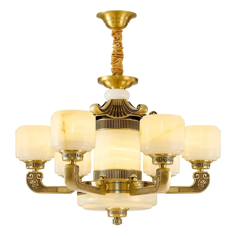 

All copper jade, luxury atmosphere, villa, living room, dining room main lamp, Chinese style, pure copper marble lamp