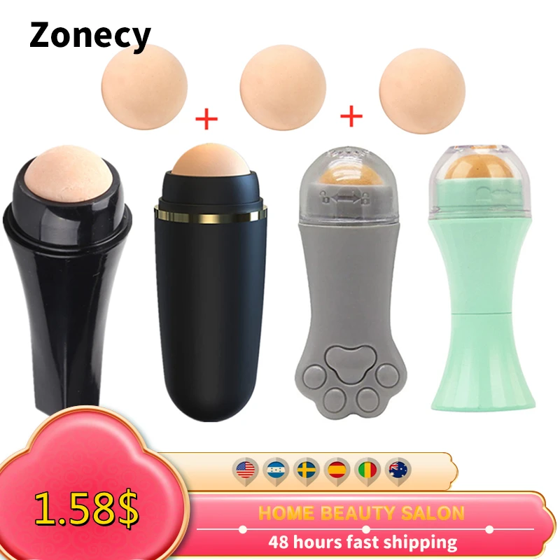 2 in 1 Face Oil Absorbing Roller Volcanic Stone Blemish Remover Face T-zone Oil Removing Rolling Stick Ball Face Shiny Changing