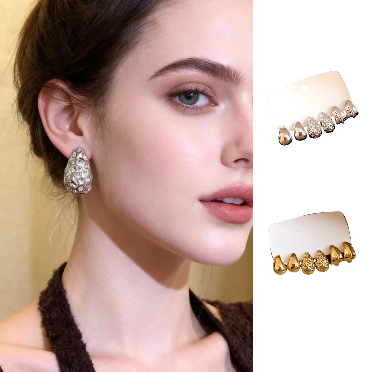 

Acrylic Teardrop Pleated Silver Needle Pendant Earring Set Minimalist Classic Stud Earrings Luxurious-Looking Earrings for Women