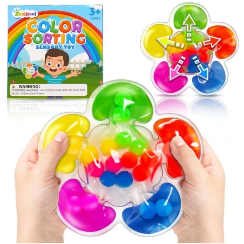Jouet sensoriel de tri Montessori 5 couleurs pour enfants, jeu d'apprentissage éducatif avec boules colorées pour le développement de la motricité Fine