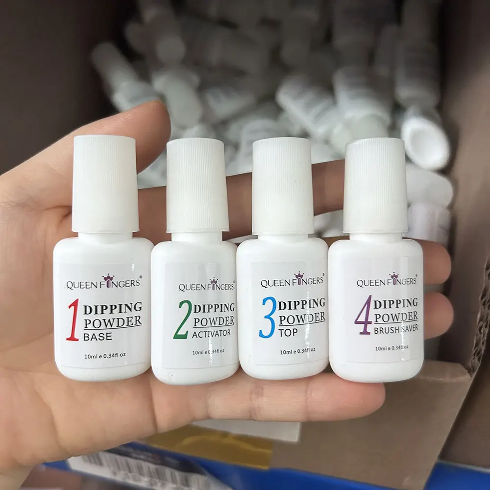 Sistema de inmersión en polvo para uñas, Kit de líquido, Base, capa superior, activador, protector de cepillo, arte de uñas, secado Natural sin lámpara UV, cura, 10ml, 4 Uds.