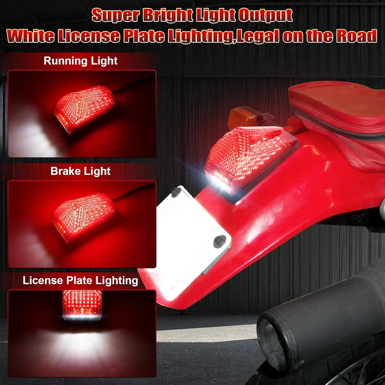 MOVOTOR Motorcycle LED Tail Light with Rear Brake Light Liscence Plate Light for Honda XR650L XR600R XR250R