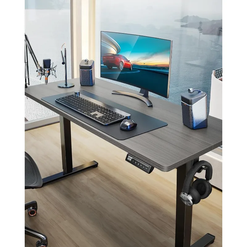 Height Adjustable Electric Standing Desk, 44 x 24 Inches Small Sit Stand up Desk, Memory Computer Home Office Desk (Grey)