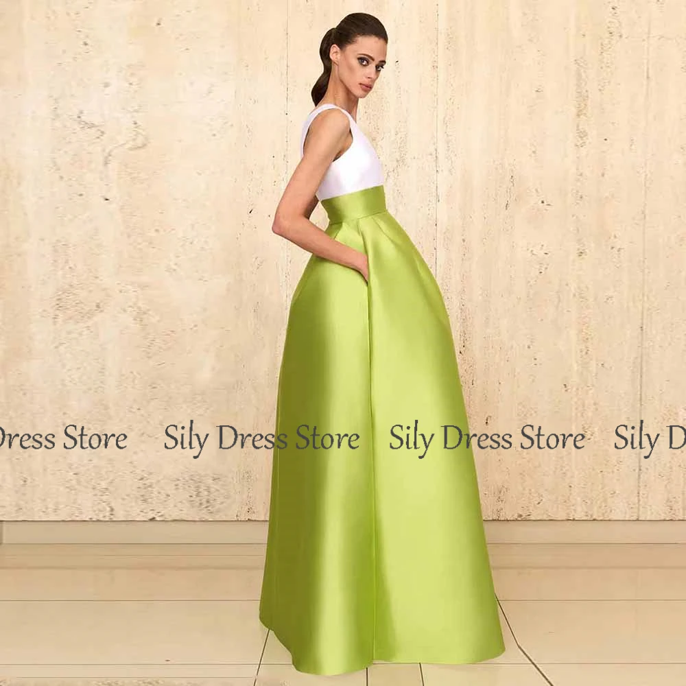فساتين مناسبة خاصة لعام 2025 من الساتان على شكل حرف a فساتين سهرة رسمية خضراء على شكل حرف v جيب بدون أكمام فساتين حفلات نسائية طويلة