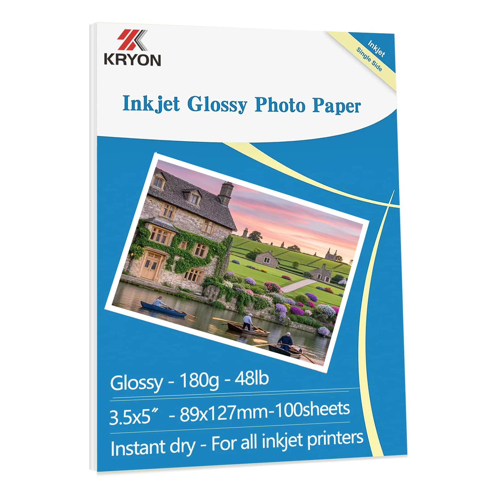 ورق صور لامع عالي الحجم من KRYON مقاس 3.5 × 5 بوصة 100 ورقة 48Ib 180Gsm للطابعة النافثة للحبر