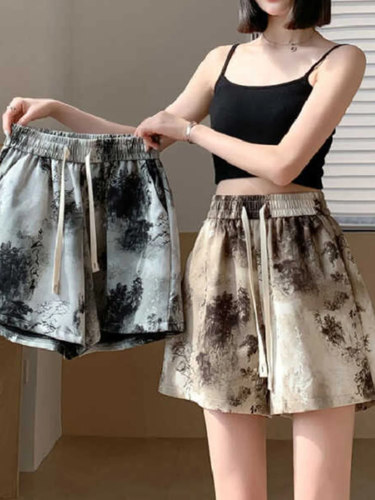 

Новые женские летние повседневные брюки из ледяного шелка с быстрым высыханием, свободного прямого кроя, в китайском стиле, с широкими штанинами и высокой талией